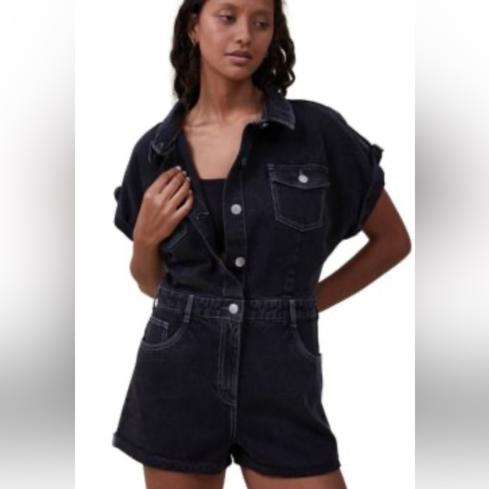 Women's Black Denim Short Sleeve Romper steampunk Gothic